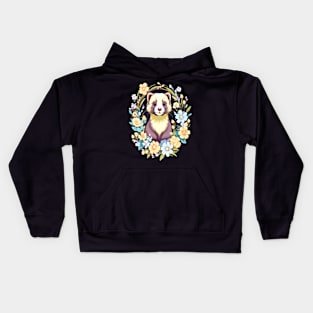 Cute Ferret with Floral Elements in Watercolor art Kids Hoodie